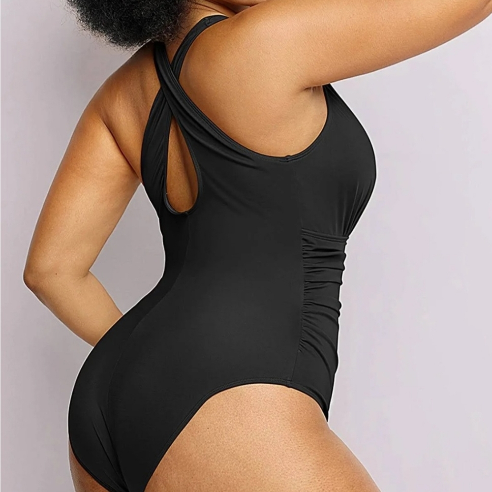 SHAPELLX Smart Sculpt Plunge Cutout Swimsuit XXL Black